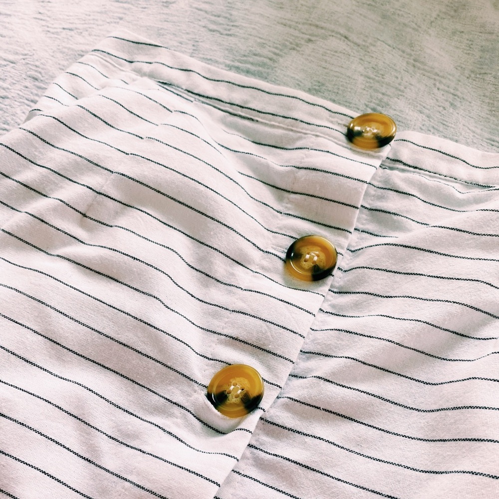 White Skirt with Black Stripes & Tortoise Buttons